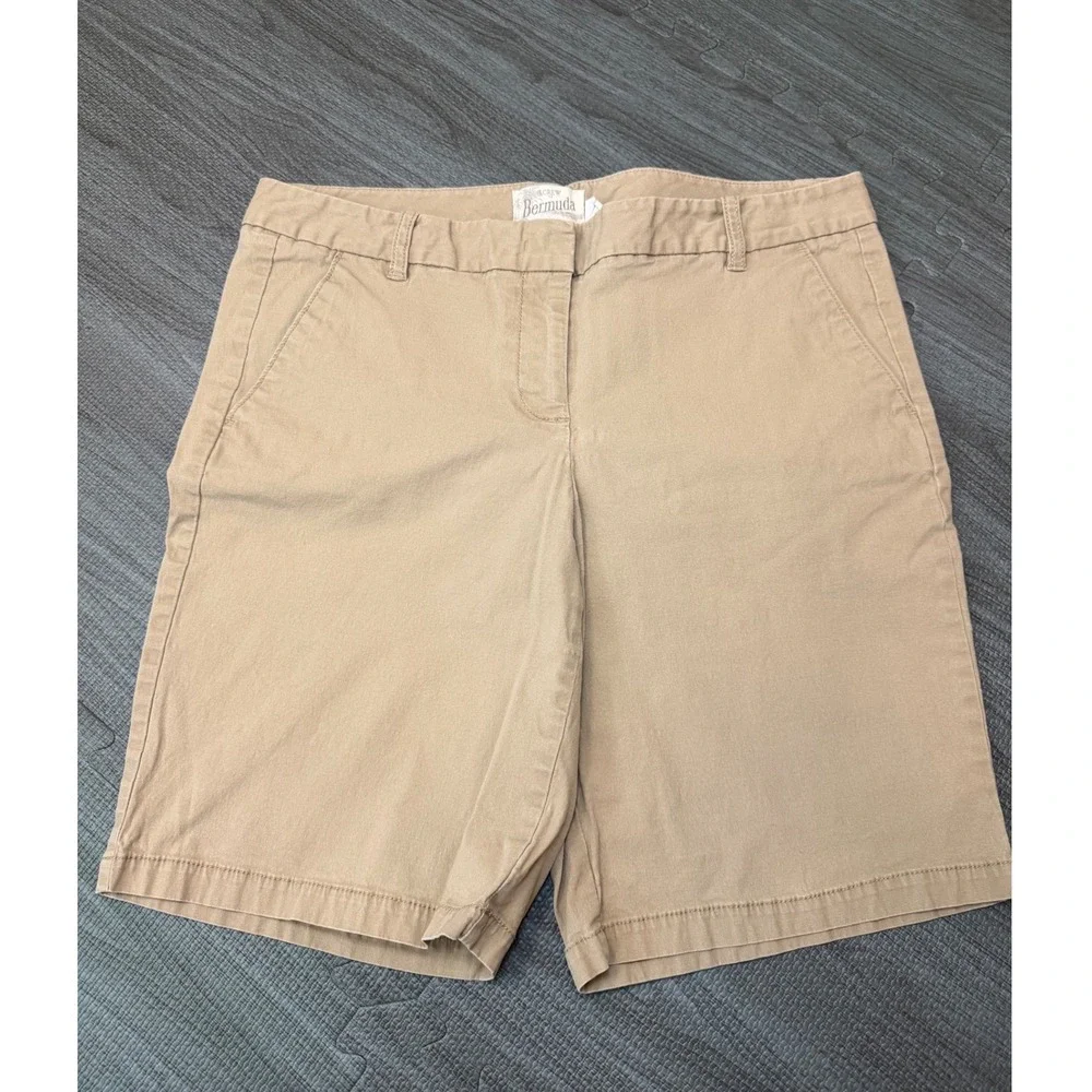 J.Crew Bermuda Shorts Womens 6 Khaki Tan Cotton Stretch Chino Mid Rise 9 Inseam
